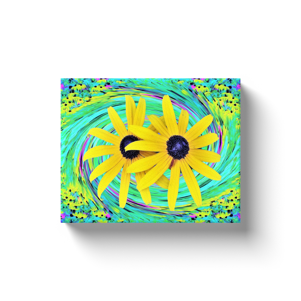 Canvas Wraps, Yellow Rudbeckia Flowers on a Turquoise Swirl