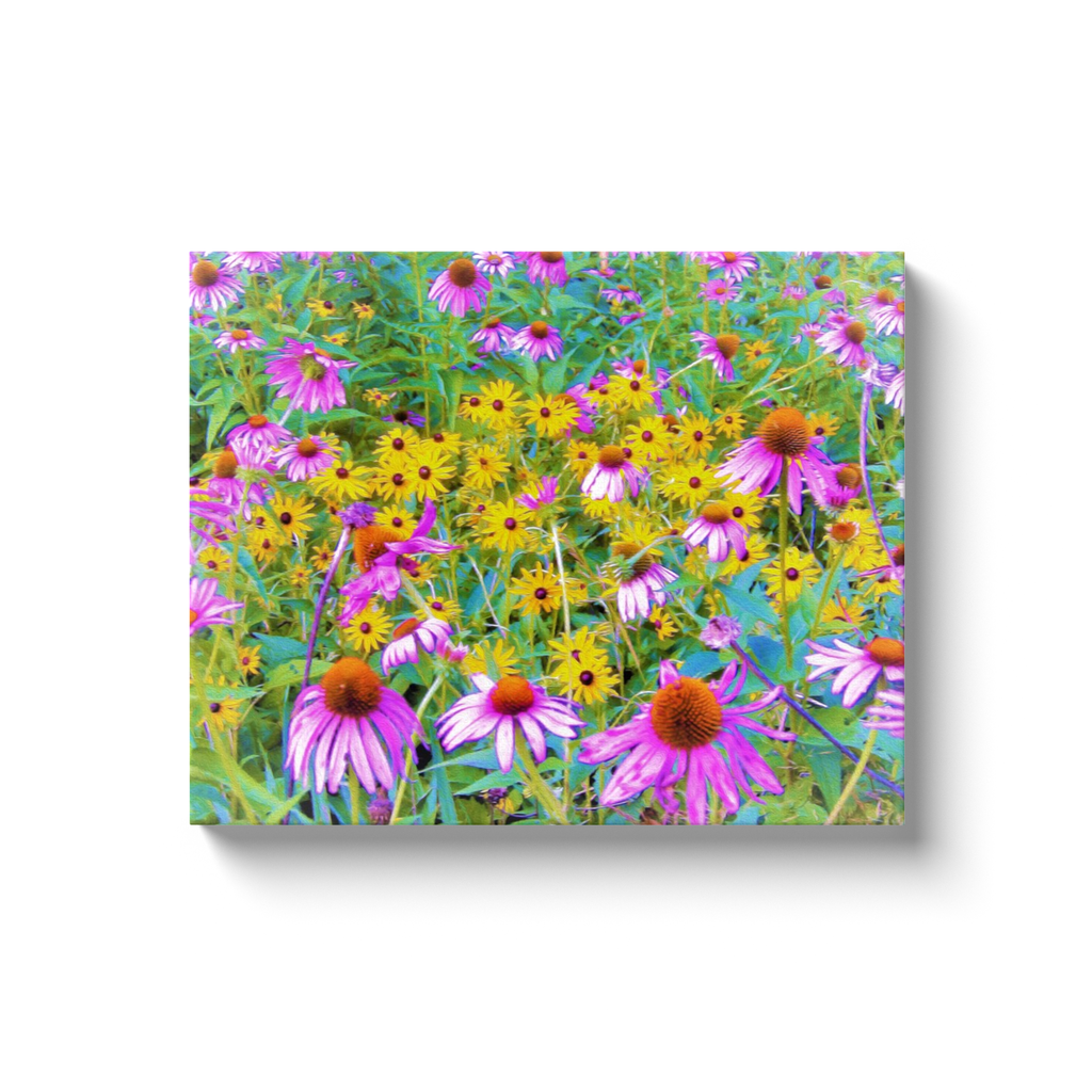 Canvas Wrapped Art Prints, Garden Medley of Yellow, Pink and Purple Flowers