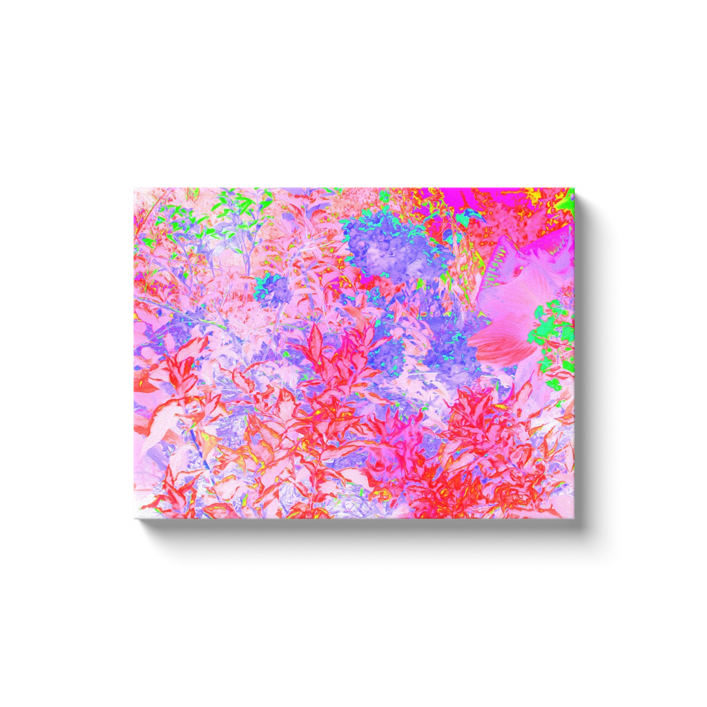 Canvas Wrapped Art Prints, Pastel Pink and Red with a Blue Hydrangea Landscape