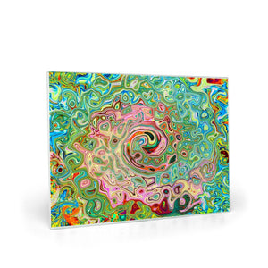 Glass Cutting Boards, Retro Groovy Abstract Colorful Rainbow Swirl