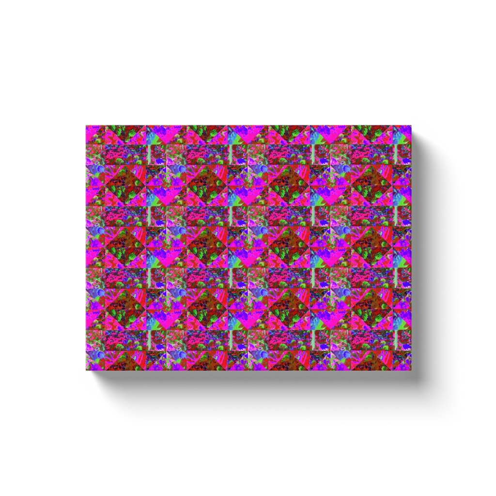 Canvas Wrapped Art Prints, Trippy Garden Quilt Painting with Lime Green Hydrangea