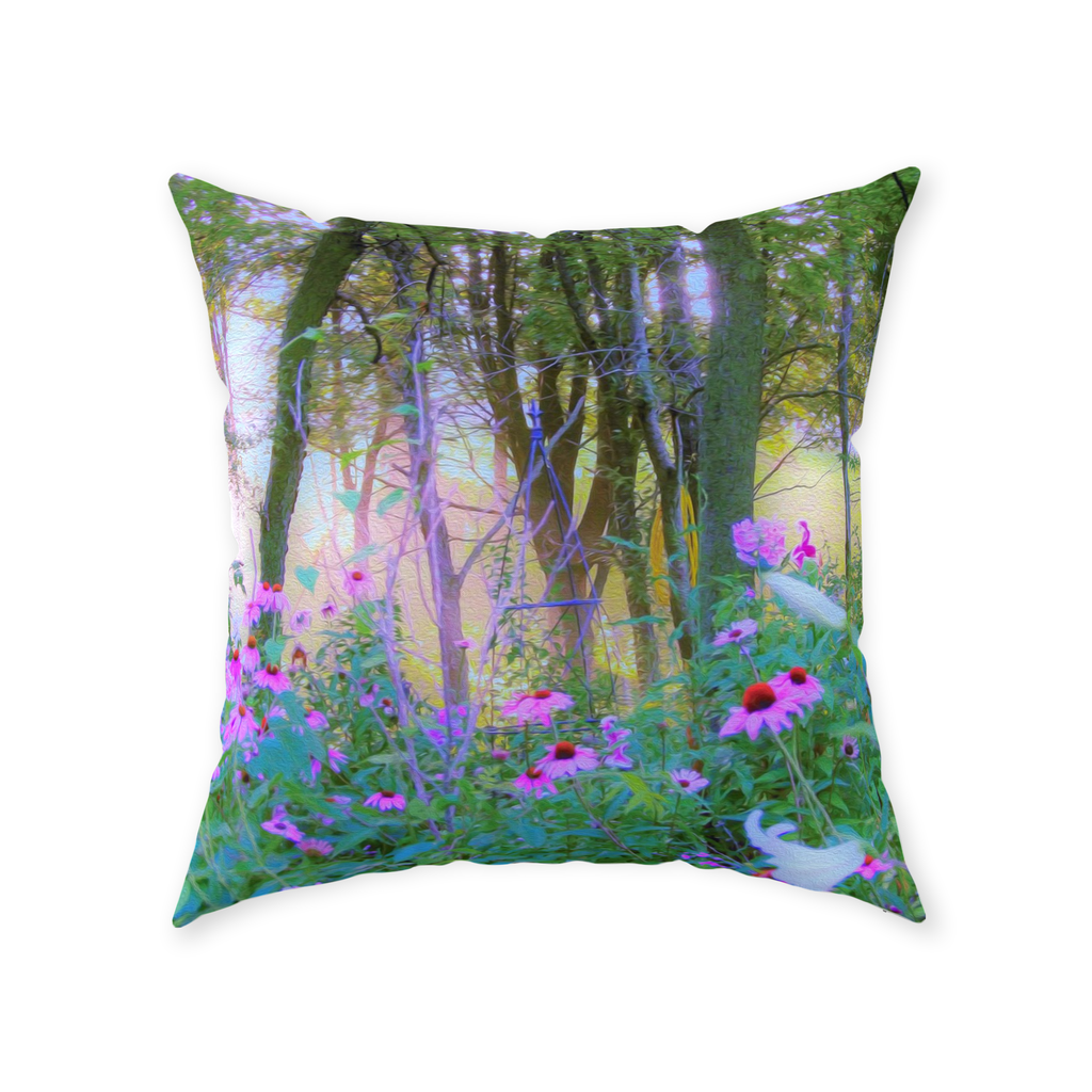 Decorative Throw Pillows, Bright Sunrise with Pink Coneflowers in My Rubio Garden