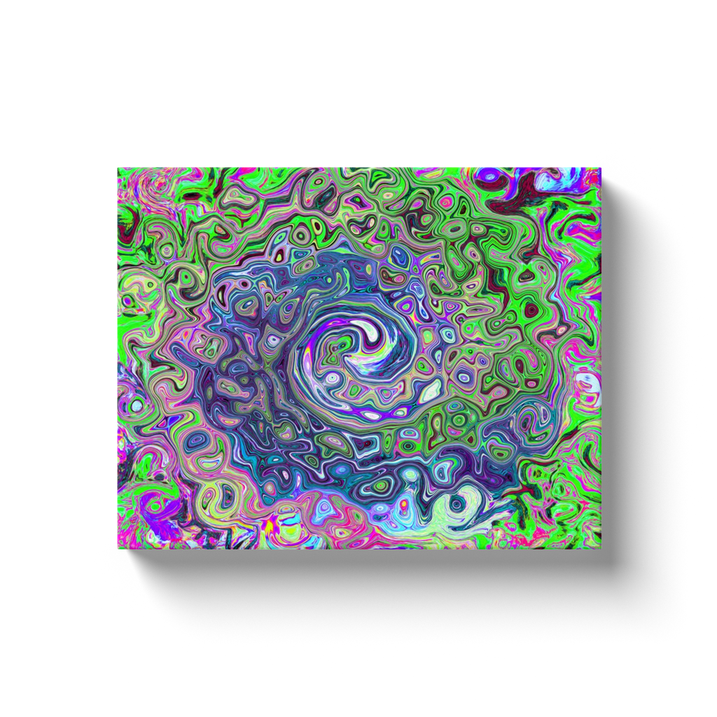 Canvas Wrapped Art Prints, Marbled Lime Green and Purple Abstract Retro Swirl