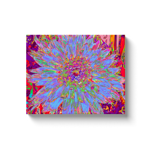 Canvas Wrapped Art Prints, Psychedelic Groovy Blue Abstract Dahlia Flower