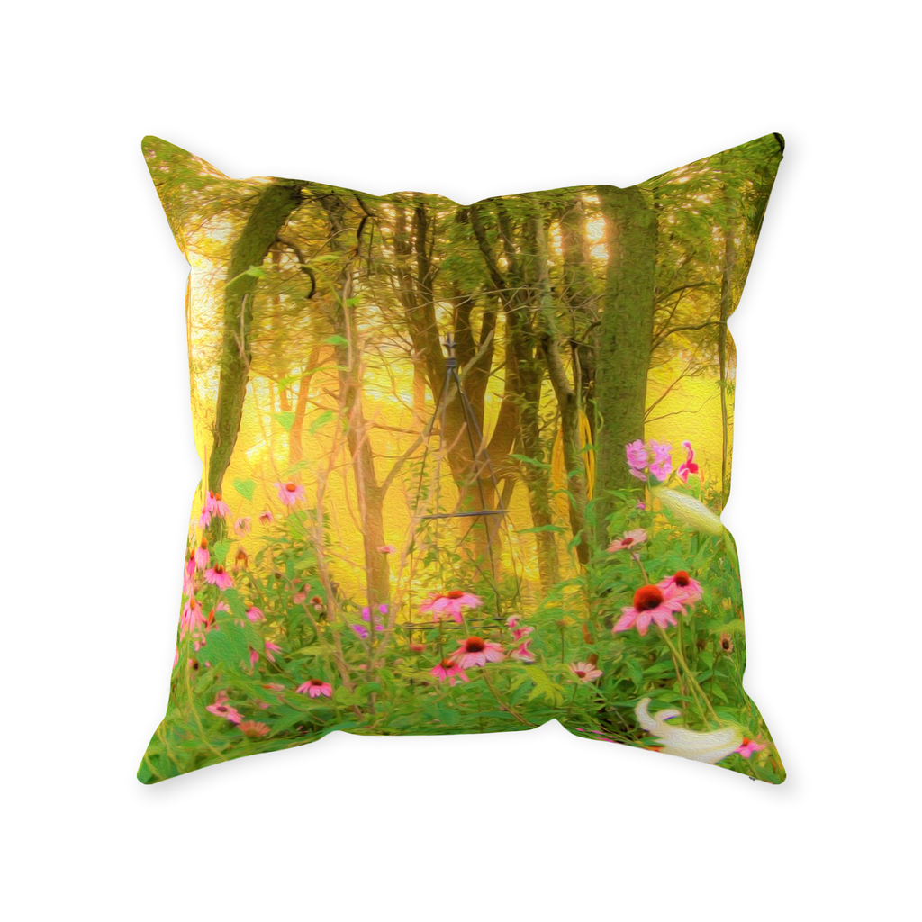 Decorative Throw Pillows, Golden Sunrise with Pink Coneflowers in My Garden