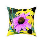 Floral Floor Pillows, Yellow Rudbeckia Flowers One Pink Coneflower