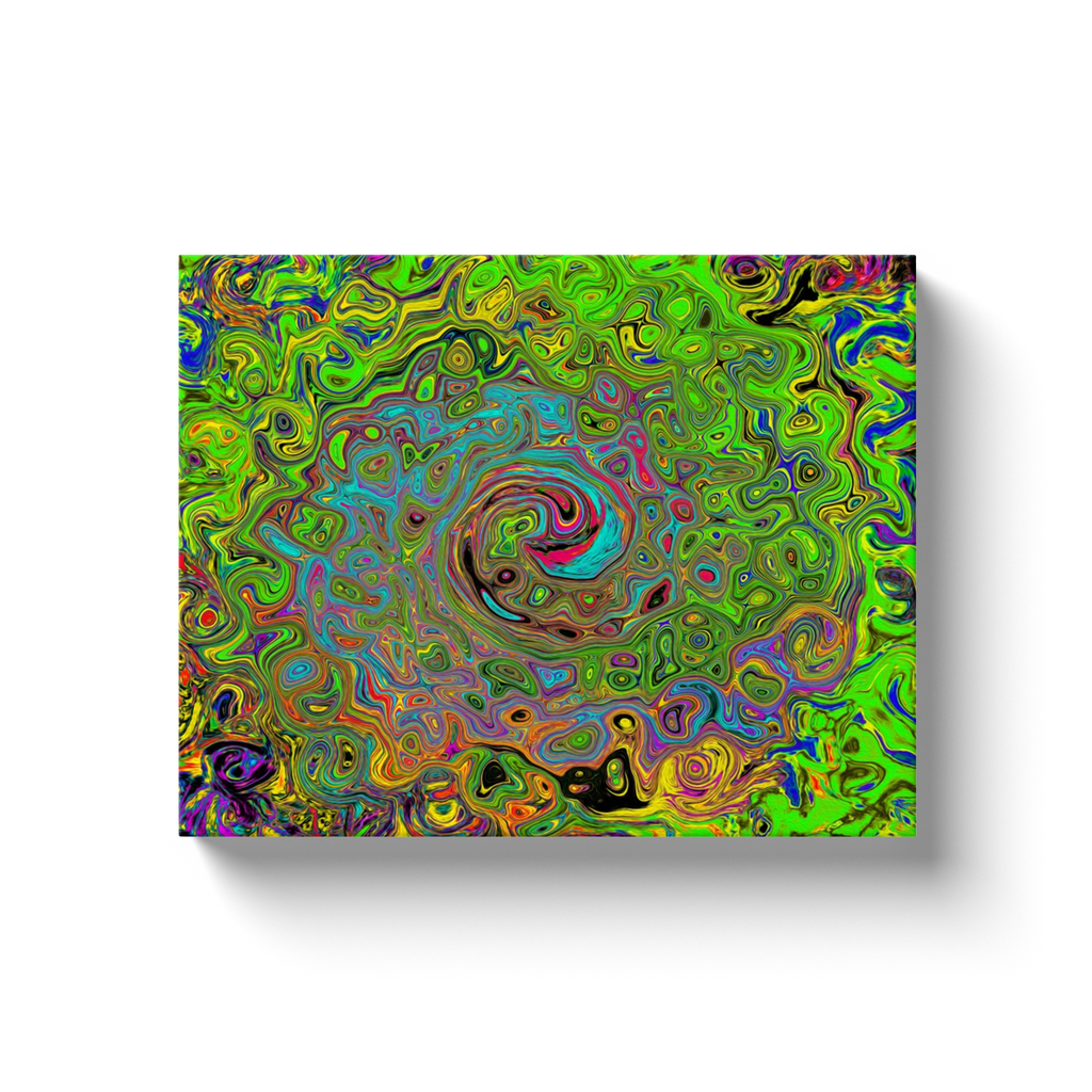 Canvas Wrapped Art Prints, Groovy Abstract Retro Lime Green and Blue Swirl