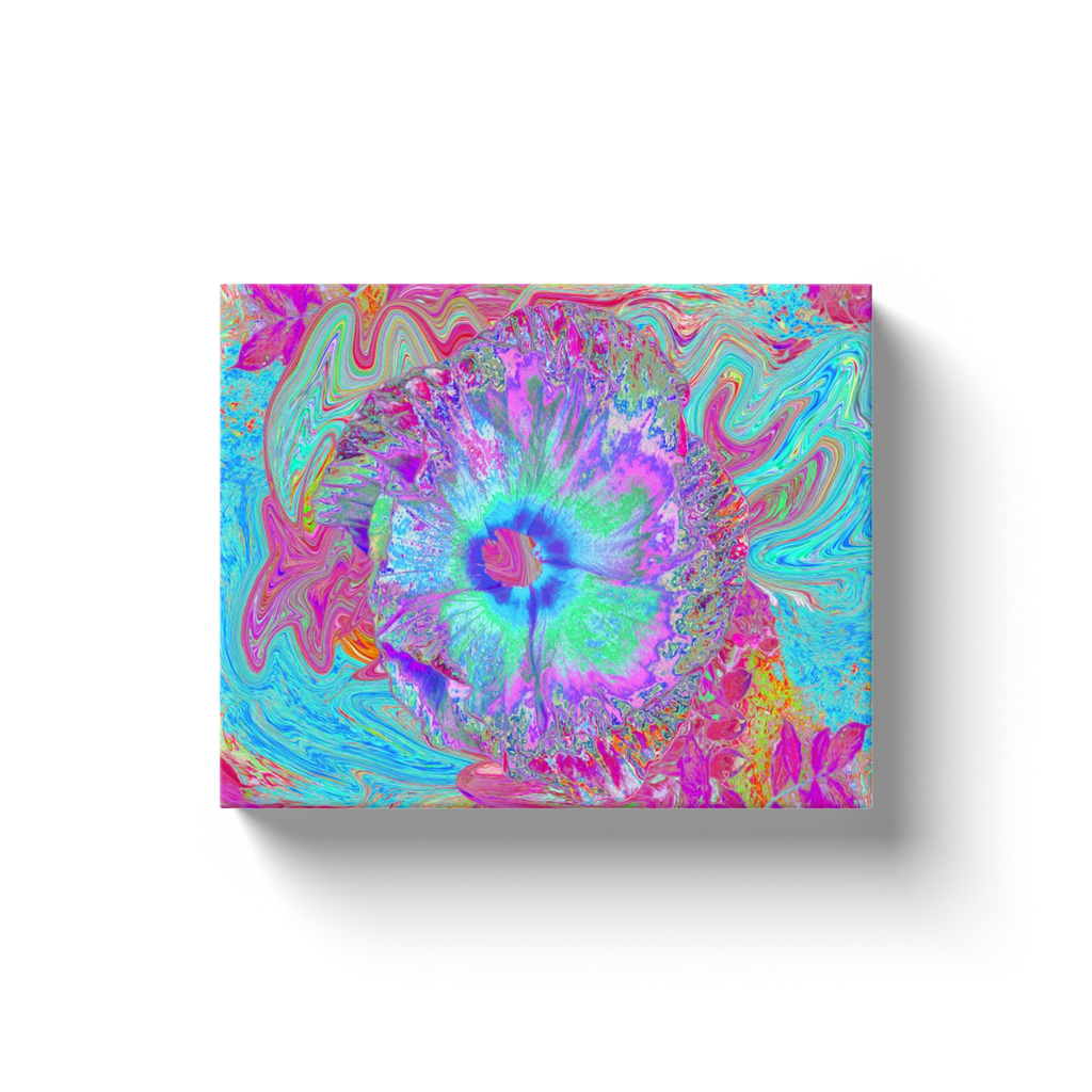 Canvas Wraps, Psychedelic Retro Rainbow Blue Hibiscus