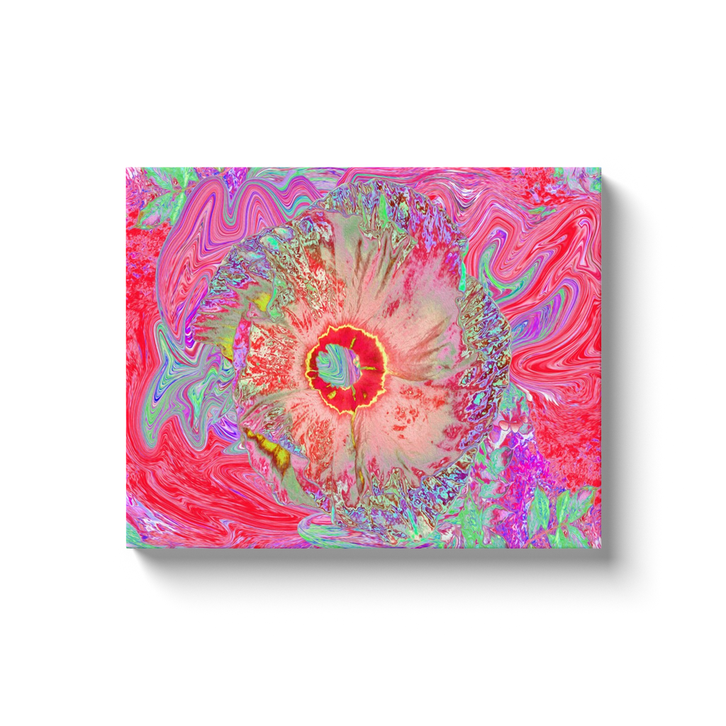 Canvas Wrapped Art Prints, Psychedelic Retro Coral Rainbow Hibiscus