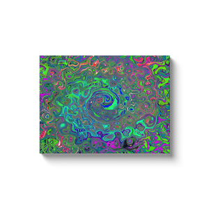 Canvas Wrapped Art Prints, Trippy Chartreuse and Blue Retro Liquid Swirl