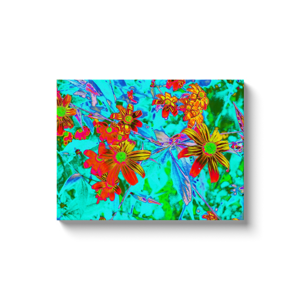 Canvas Wrapped Art Prints, Aqua Tropical with Yellow and Orange Flowers