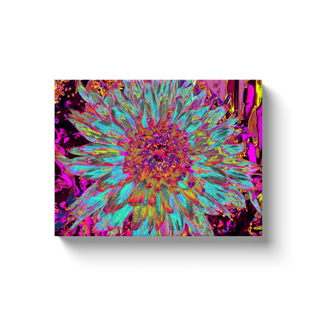 Canvas Wrapped Art Prints, Psychedelic Teal Blue Abstract Decorative Dahlia