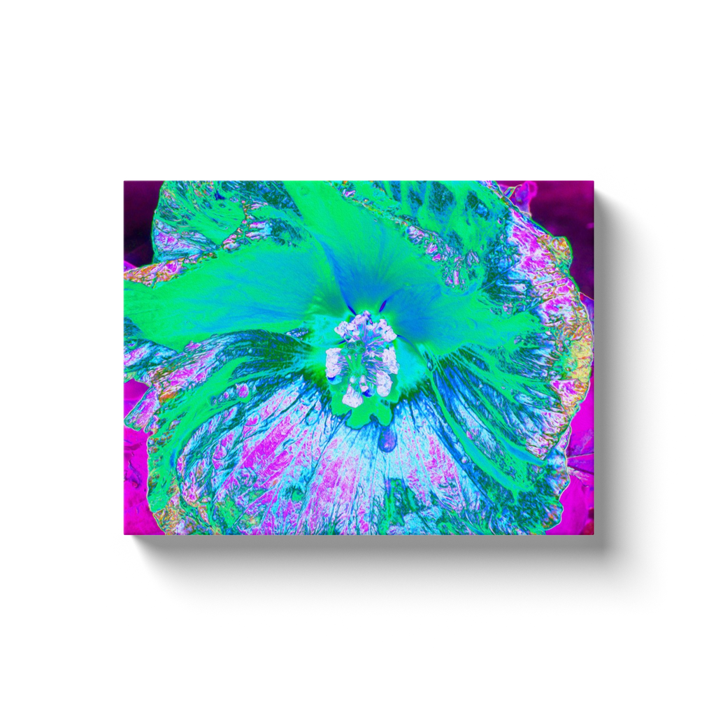Canvas Wrapped Art Prints, Psychedelic Retro Green and Hot Pink Hibiscus Flower