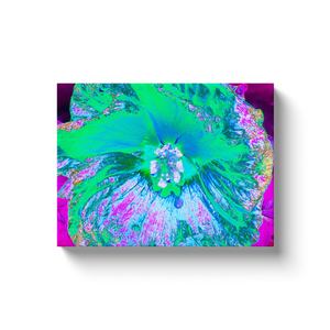 Canvas Wrapped Art Prints, Psychedelic Retro Green and Hot Pink Hibiscus Flower