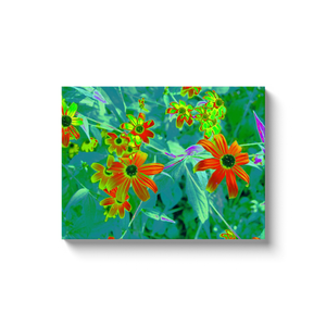 Canvas Wrapped Art Prints, Trippy Yellow and Red Wildflowers on Retro Blue