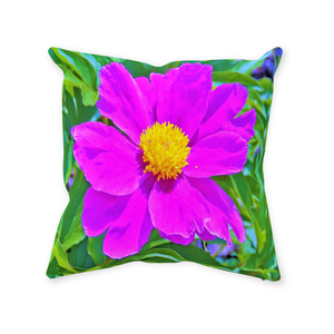 Decorative Throw Pillows, Brilliant Ultra Violet Peony with Yellow Center - Square