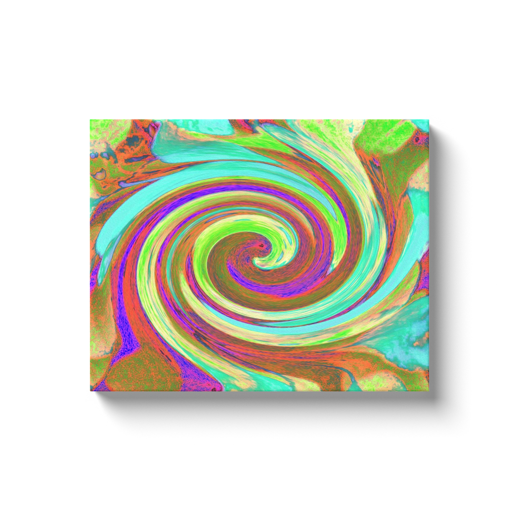 Canvas Wrapped Art Prints, Cool Retro Autumn Colors Liquid Art Swirl Painting