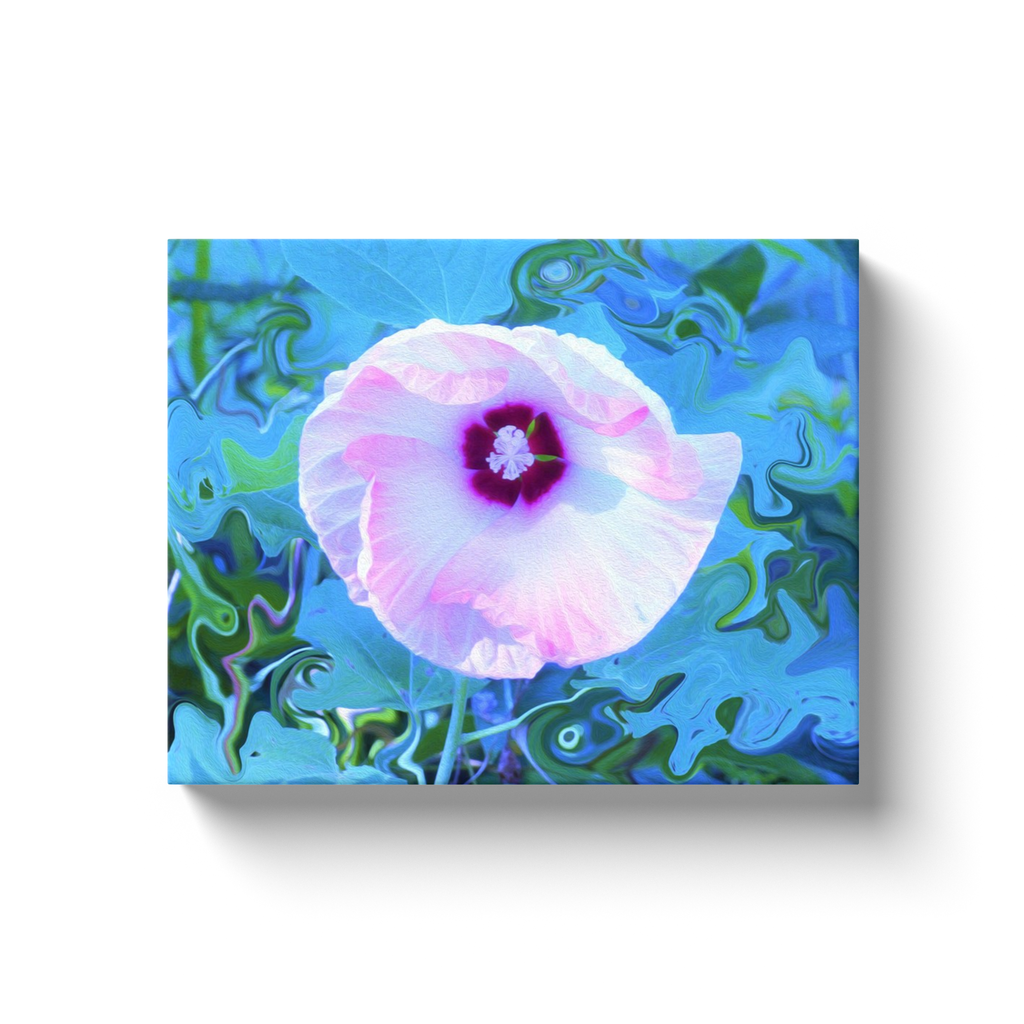 Canvas Wrapped Art Prints, Luna Pink Swirl Hibiscus Flower on Blue