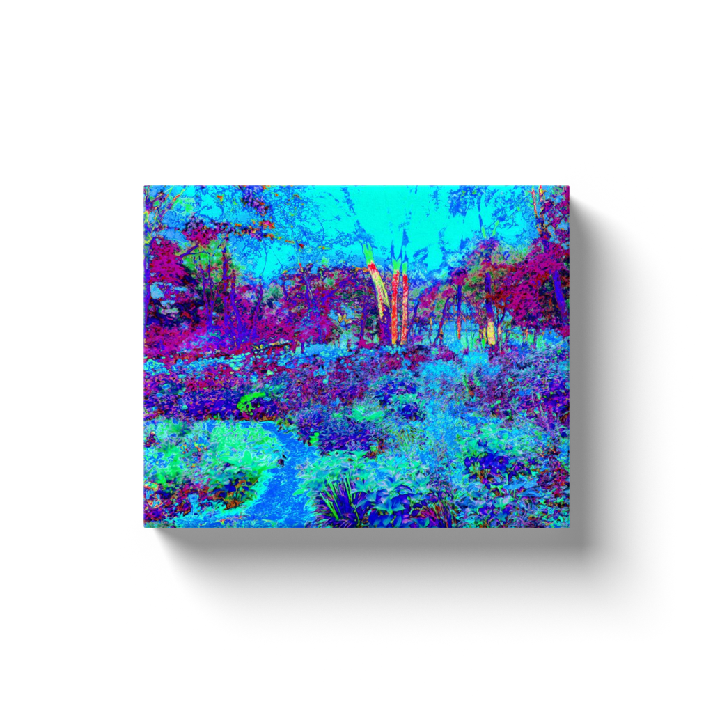 Canvas Wrapped Art Prints, Psychedelic Impressionistic Blue Garden Landscape