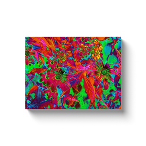 Canvas Wrapped Art Prints, Psychedelic Groovy Red and Green Wildflowers