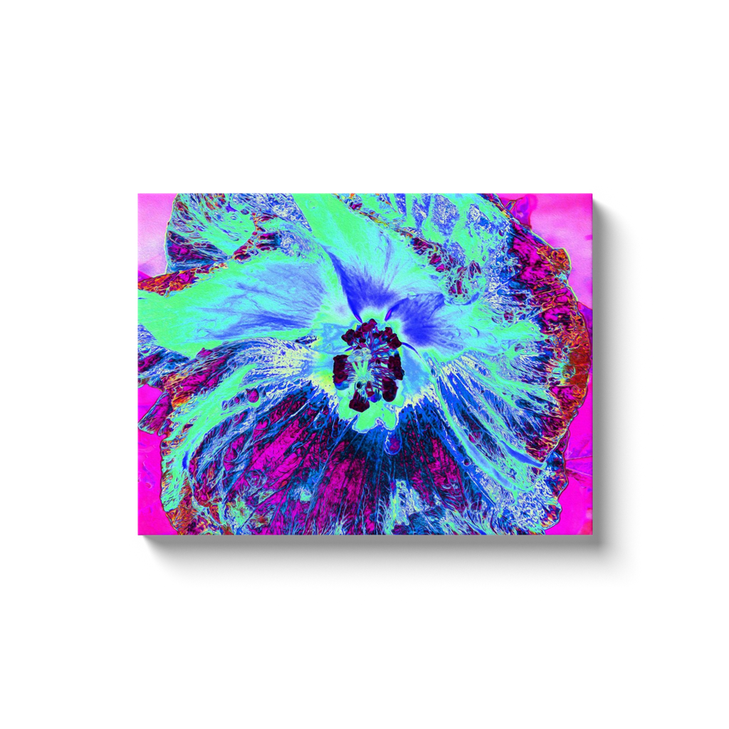 Canvas Wrapped Art Prints, Psychedelic Retro Green and Blue Hibiscus Flower