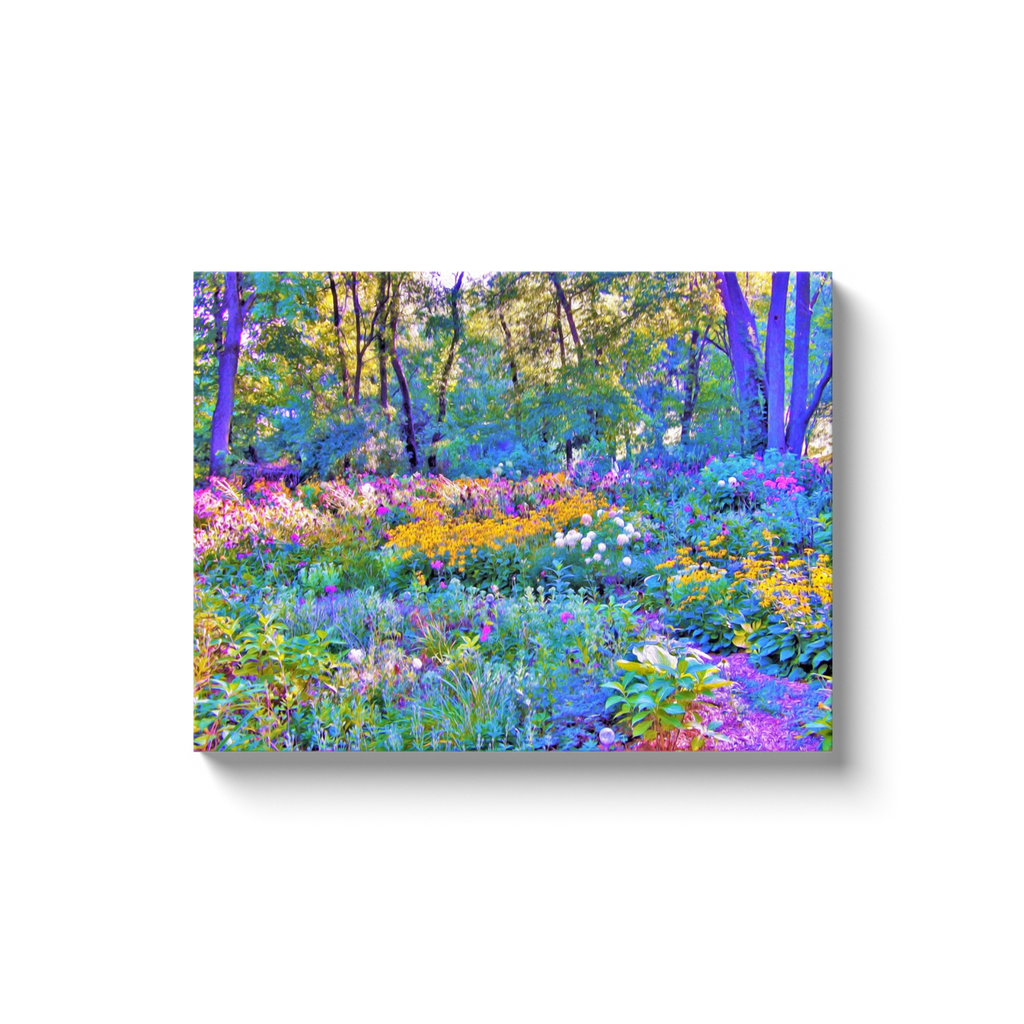 Canvas Wrapped Art Prints, Yellow Flower Garden Trees and Hydrangea