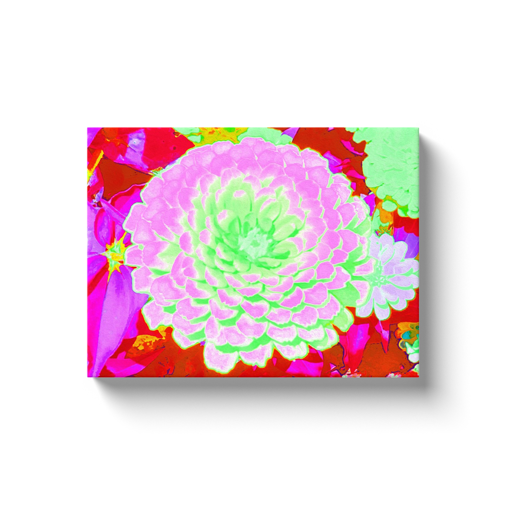 Canvas Wrapped Art Prints, Pretty Pink and Green Zinnia in the Summer Garden