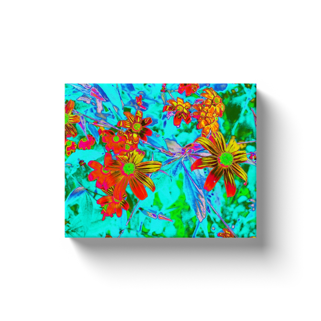 Canvas Wrapped Art Prints, Aqua Tropical with Yellow and Orange Flowers