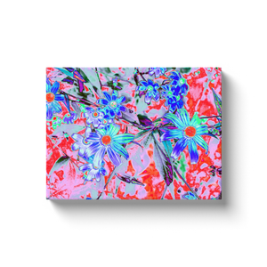 Canvas Wrapped Art Prints, Retro Psychedelic Aqua and Orange Flowers