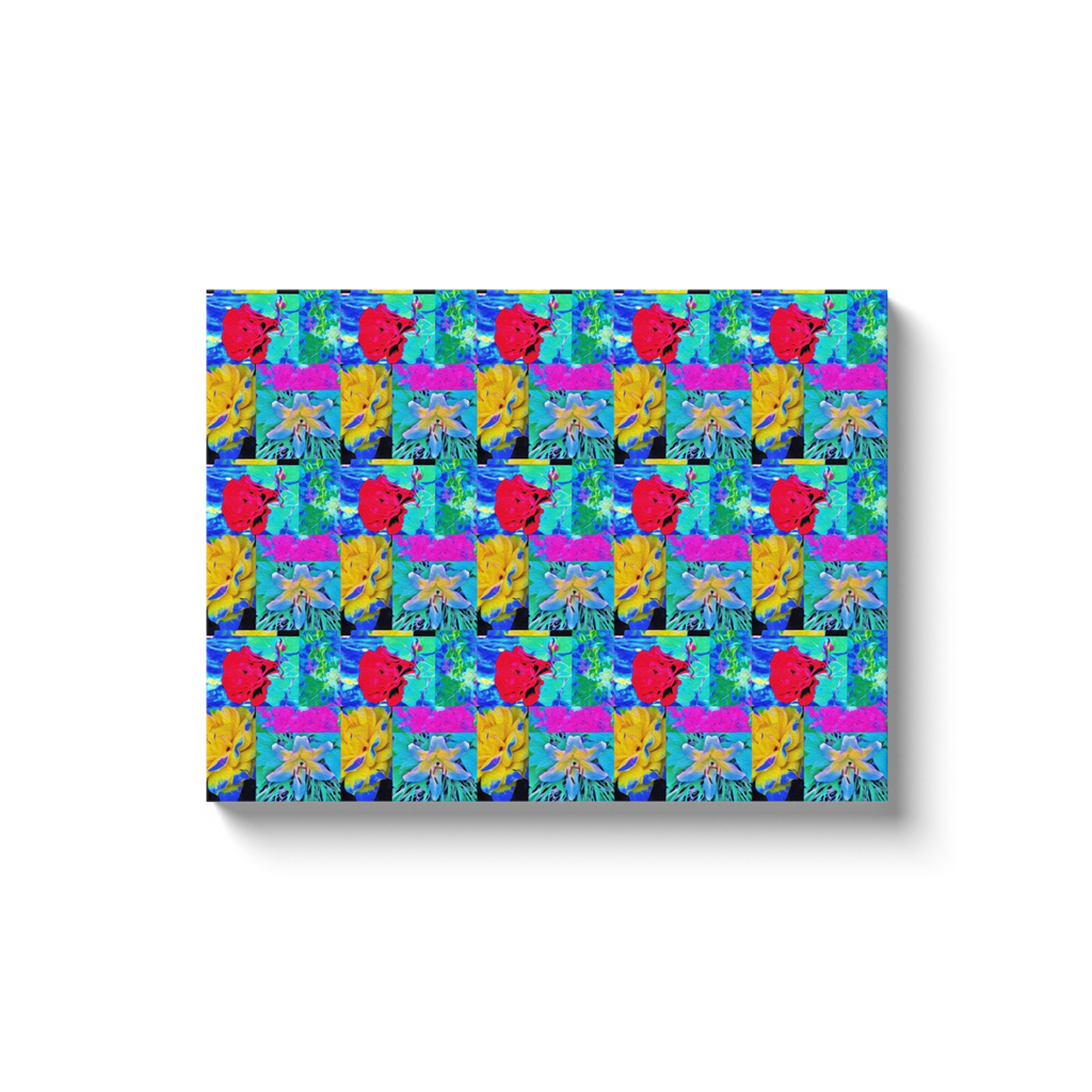 Canvas Wrapped Art Prints, Red and Yellow Roses with Lily Flowers Patchwork