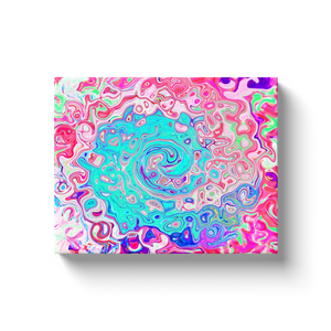 Canvas Wrapped Art Prints, Groovy Aqua Blue and Pink Abstract Retro Swirl