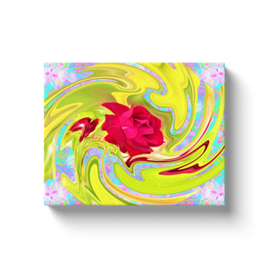 Canvas Wraps, Painted Red Rose on Yellow and Blue Abstract