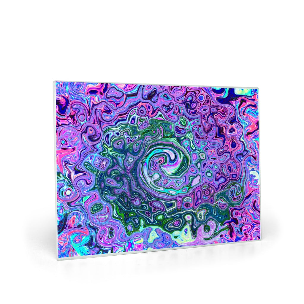Glass Cutting Boards, Groovy Abstract Retro Green and Purple Swirl