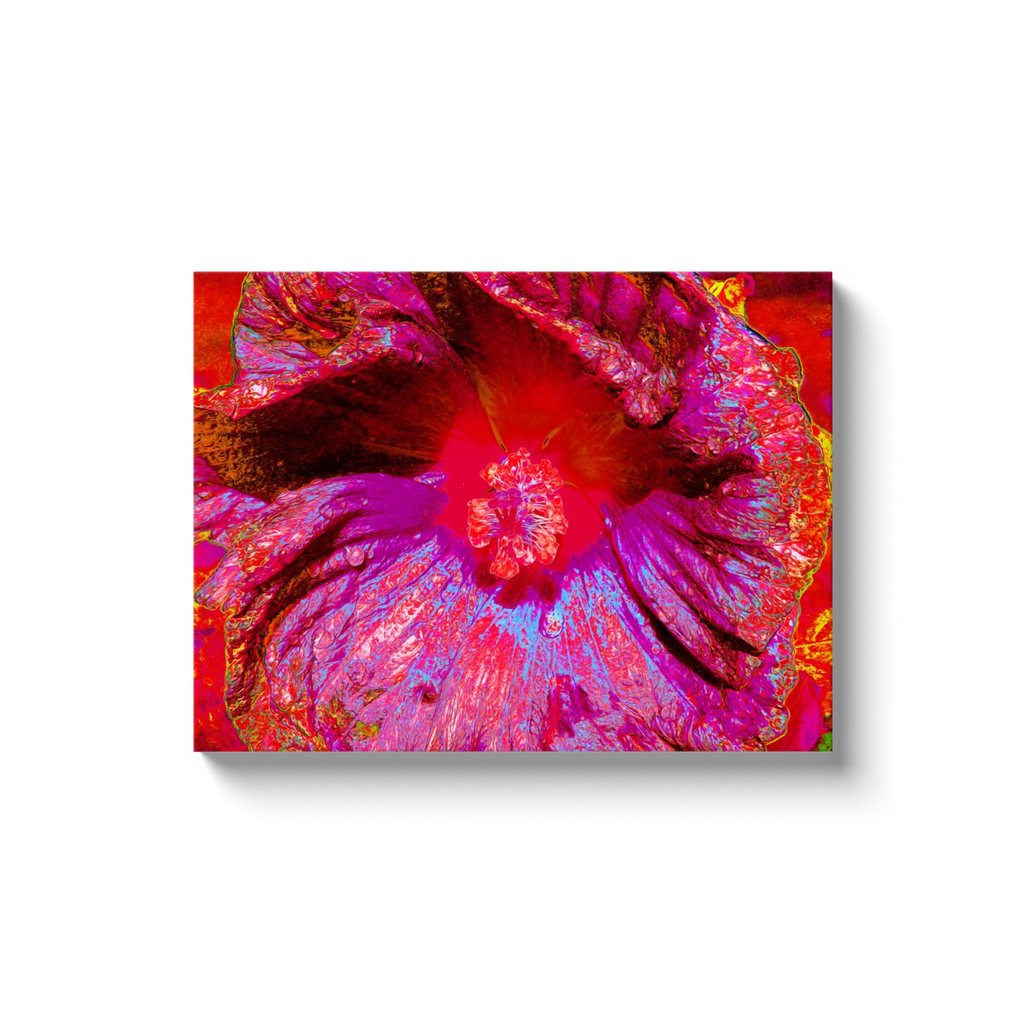 Canvas Wrapped Art Prints, Psychedelic Trippy Retro Red Hibiscus Flower