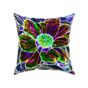 Decorative Throw Pillows, Abstract Garden Peony in Black and Blue