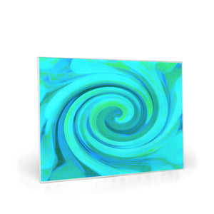 Glass Cutting Boards, Groovy Cool Abstract Aqua Liquid Art Swirl