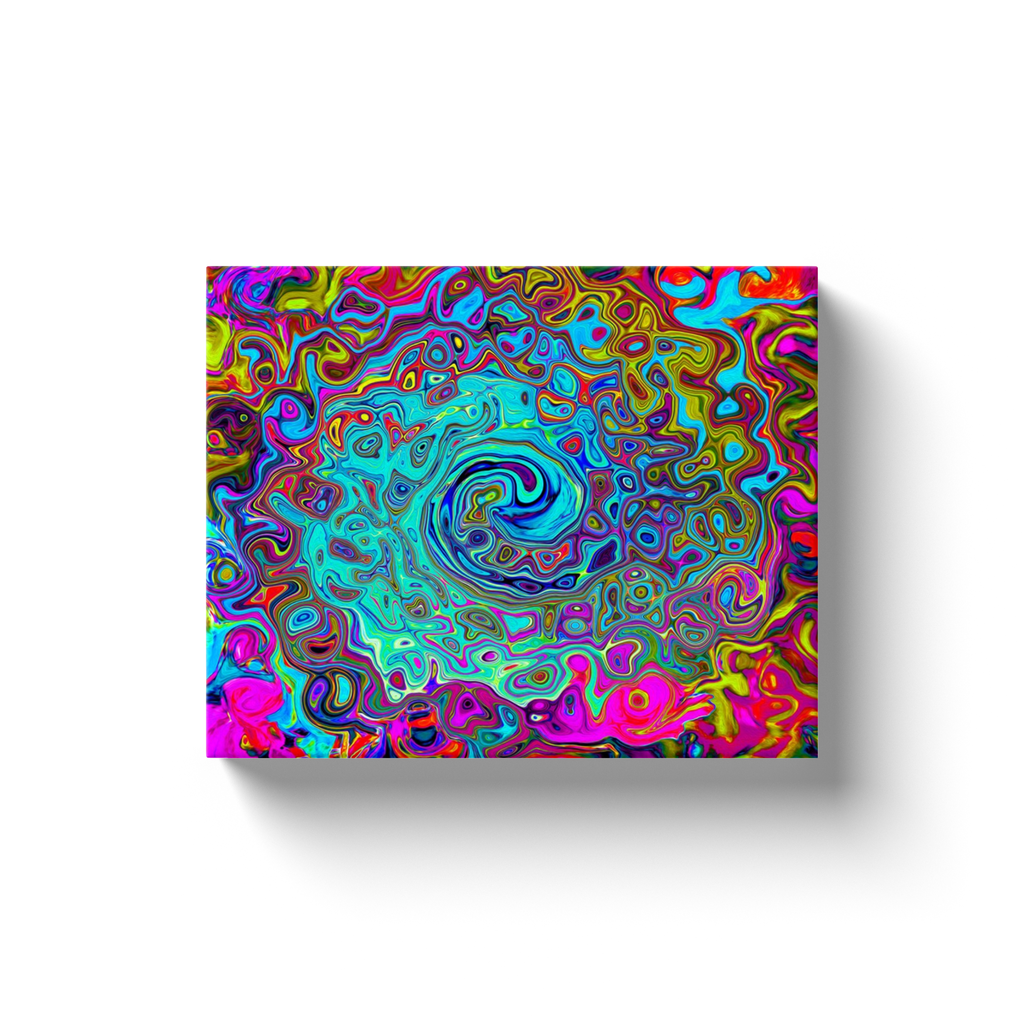 Canvas Wrapped Art Prints, Trippy Sky Blue Abstract Retro Liquid Swirl
