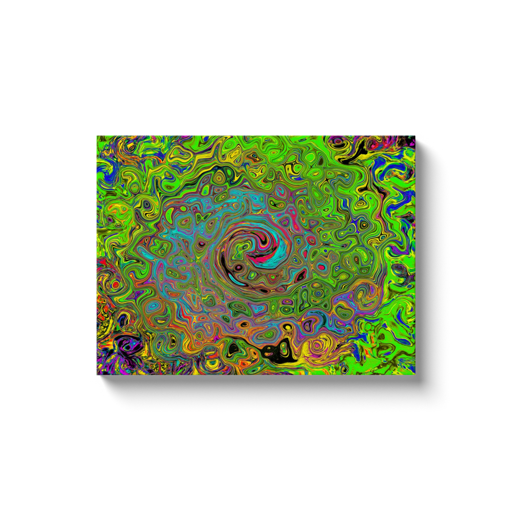 Canvas Wrapped Art Prints, Groovy Abstract Retro Lime Green and Blue Swirl