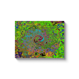 Canvas Wrapped Art Prints, Groovy Abstract Retro Lime Green and Blue Swirl
