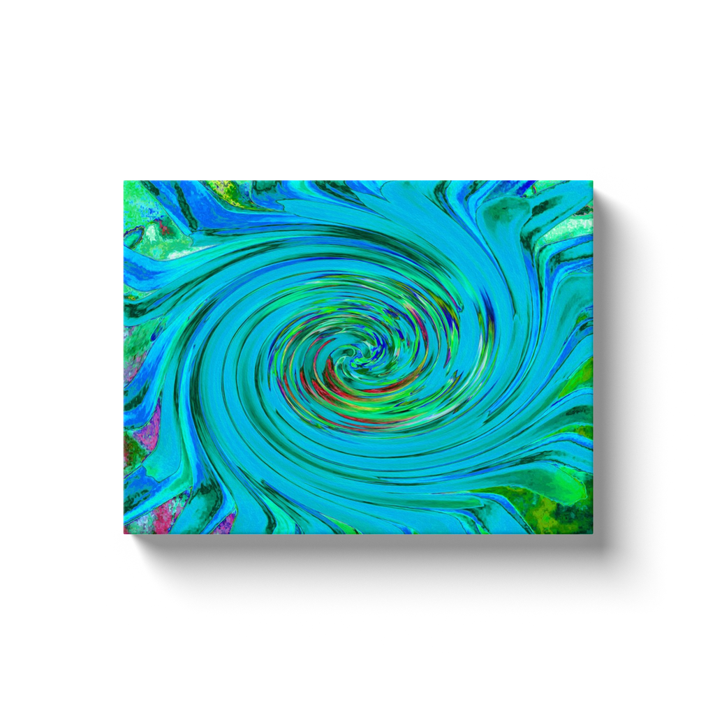 Canvas Wrapped Art Prints, Dramatic Blue and Chartreuse Abstract Retro Twirl