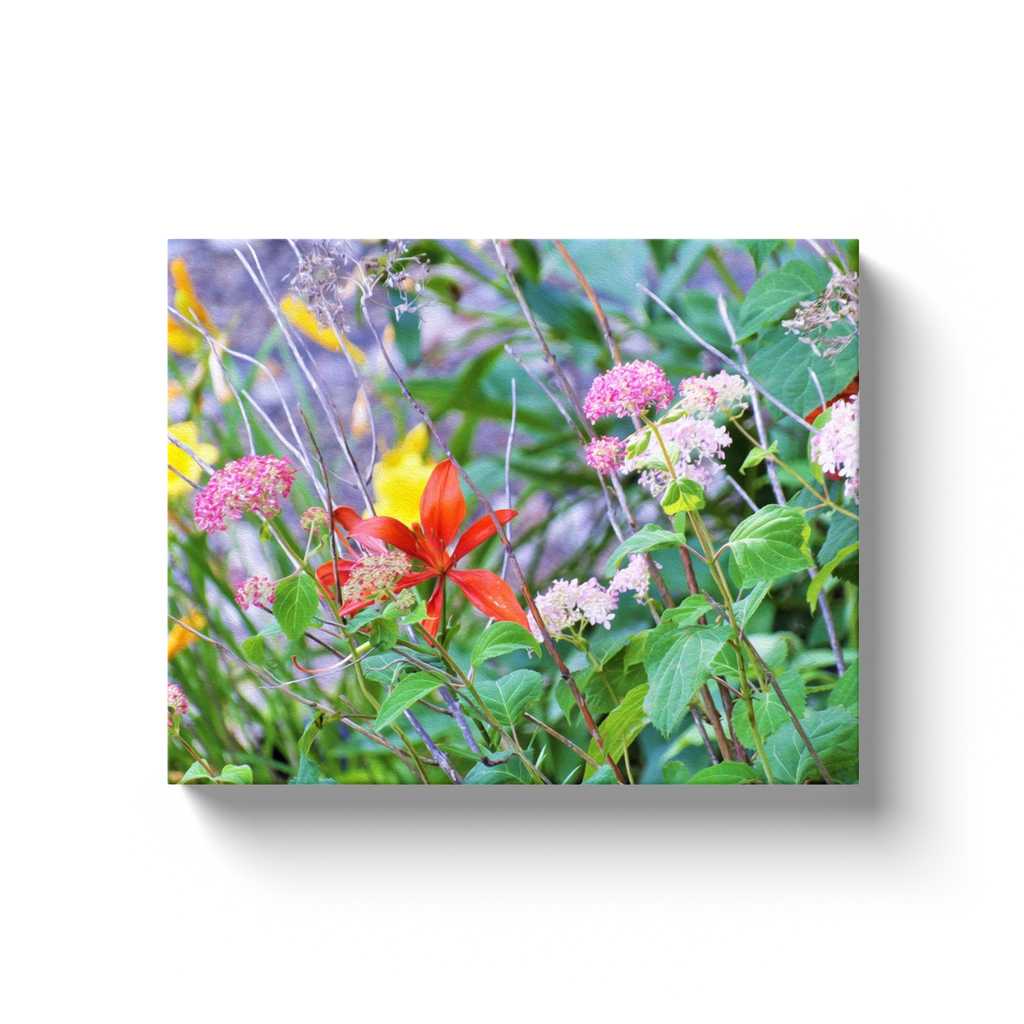 Canvas Wrapped Art Prints, Stormy Garden Landscape with Hydrangea and Lilies