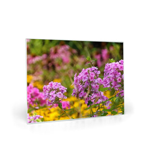 Glass Cutting Boards, Pretty Pink Flowers in the Golden Garden