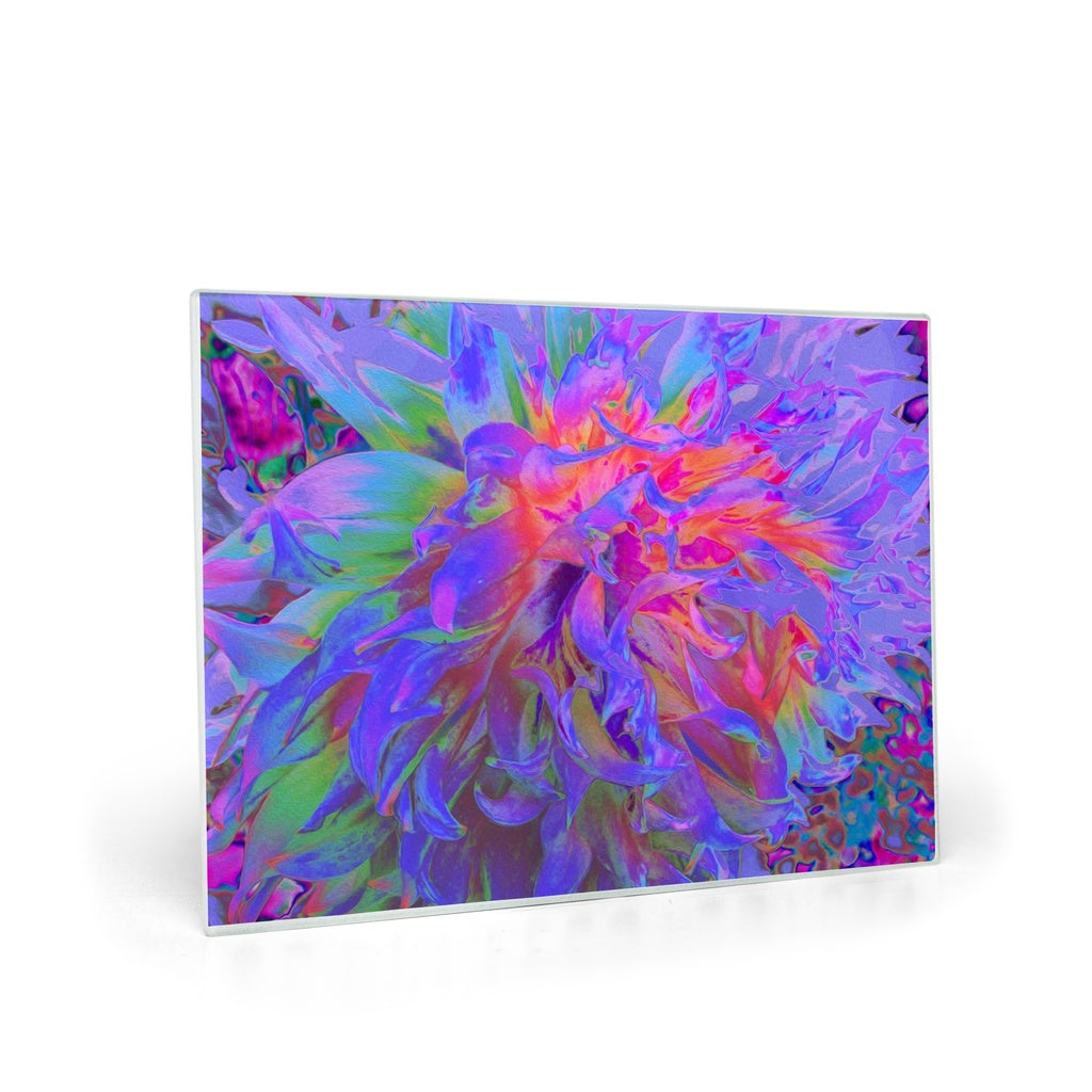 Glass Cutting Boards, Elegant Psychedelic Decorative Dahlia Flower