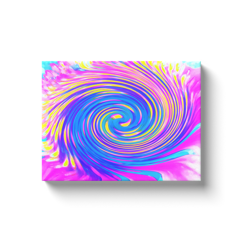 Canvas Wrapped Art Prints, Cool Abstract Pink Blue and Yellow Twirl