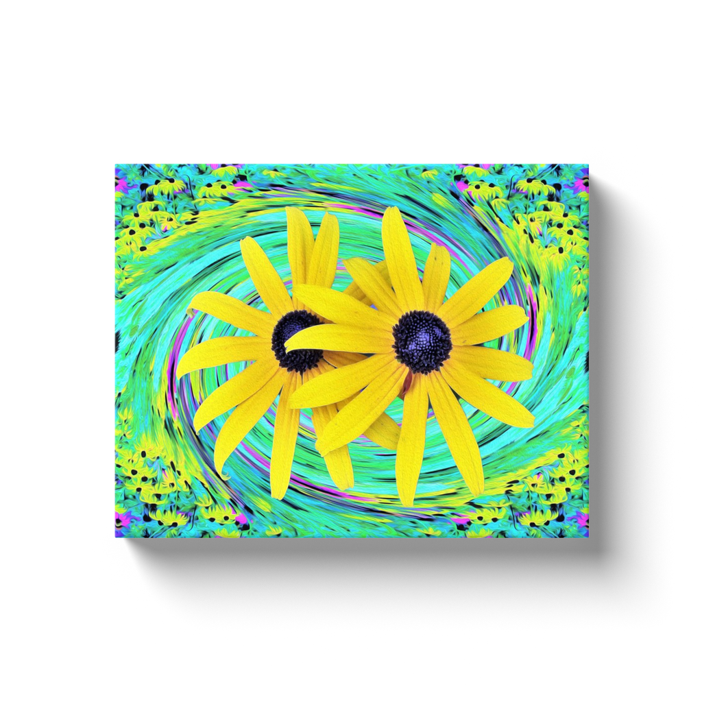 Canvas Wraps, Yellow Rudbeckia Flowers on a Turquoise Swirl