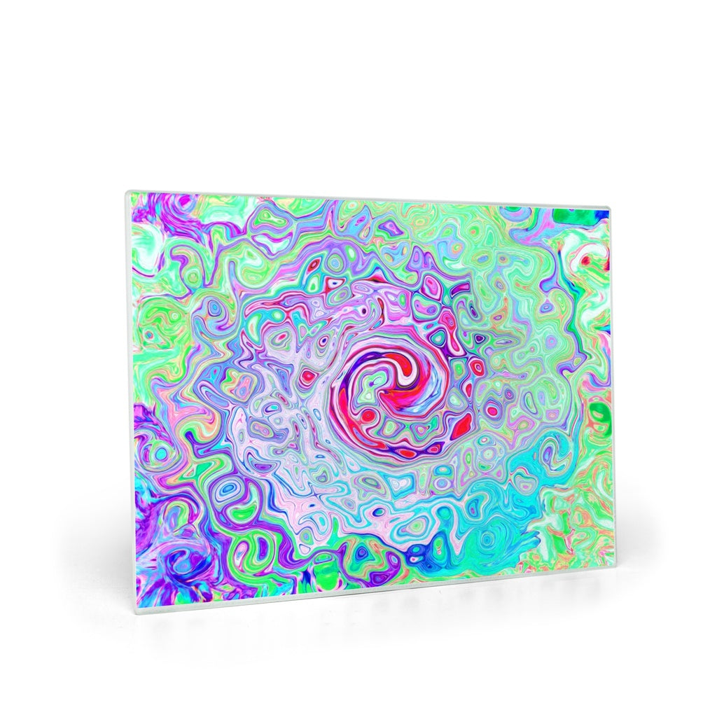 Glass Cutting Boards, Groovy Abstract Retro Pink and Green Swirl