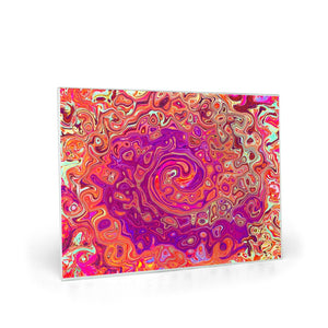 Glass Cutting Board, Retro Abstract Coral and Purple Marble Swirl
