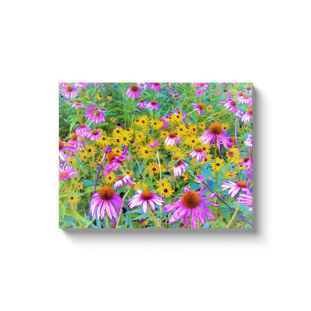 Canvas Wrapped Art Prints, Garden Medley of Yellow, Pink and Purple Flowers