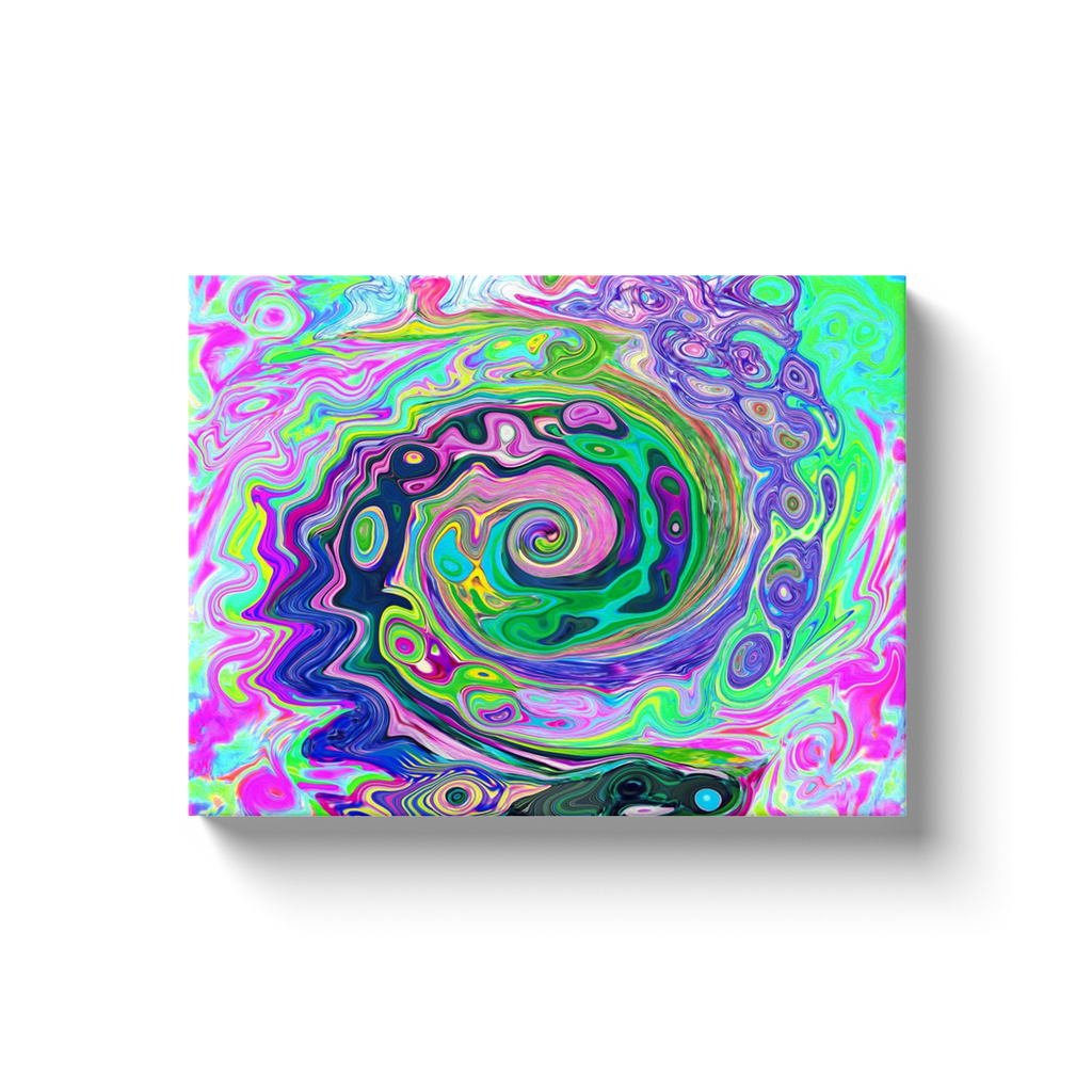 Canvas Wraps, Groovy Abstract Aqua and Navy Lava Swirl