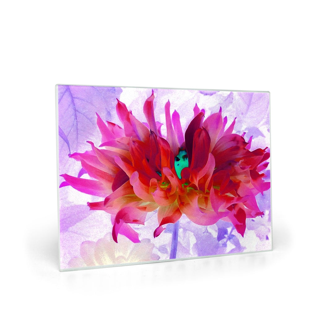 Glass Cutting Boards, Stunning Red and Hot Pink Cactus Dahlia